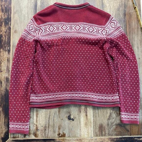 Woolrich Women's Red Nordic Fair Isle Cotton Full Zip Ruby Sweater Small - Picture 2 of 6